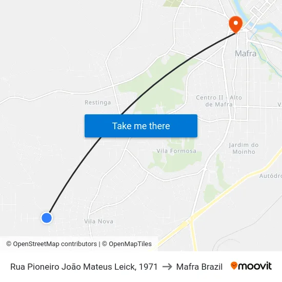 Rua Pioneiro João Mateus Leick, 1971 to Mafra Brazil map