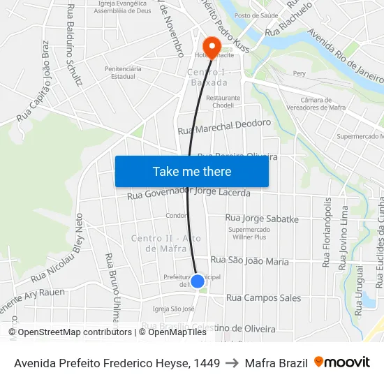 Avenida Prefeito Frederico Heyse, 1449 to Mafra Brazil map