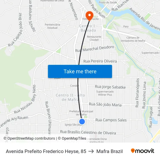 Avenida Prefeito Frederico Heyse, 85 to Mafra Brazil map