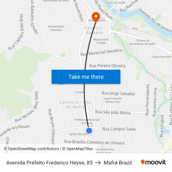 Avenida Prefeito Frederico Heyse, 85 to Mafra Brazil map