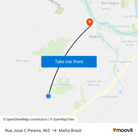 Rua José C Pereira, 965 to Mafra Brazil map
