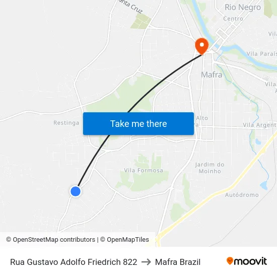 Rua Gustavo Adolfo Friedrich 822 to Mafra Brazil map