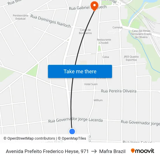 Avenida Prefeito Frederico Heyse, 971 to Mafra Brazil map