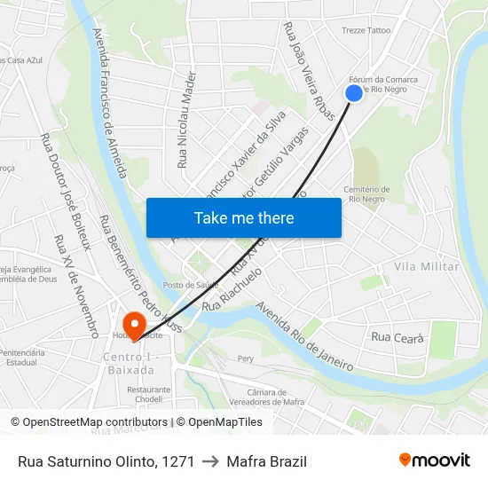 Rua Saturnino Olinto, 1271 to Mafra Brazil map