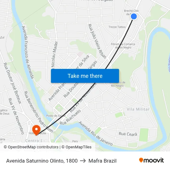 Avenida Saturnino Olinto, 1800 to Mafra Brazil map