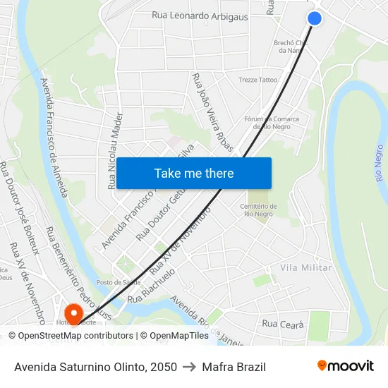 Avenida Saturnino Olinto, 2050 to Mafra Brazil map