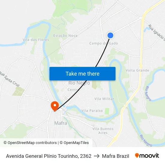Avenida General Plínio Tourinho, 2362 to Mafra Brazil map