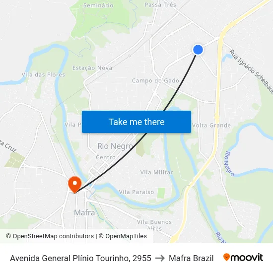 Avenida General Plínio Tourinho, 2955 to Mafra Brazil map