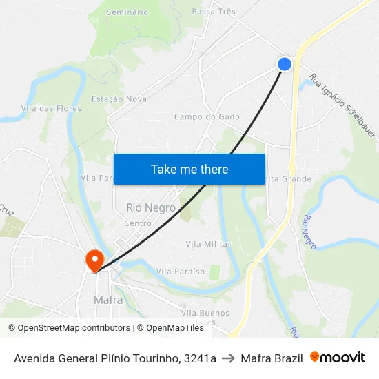 Avenida General Plínio Tourinho, 3241a to Mafra Brazil map