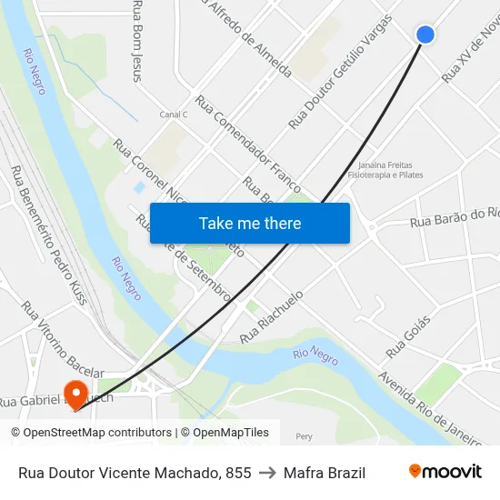 Rua Doutor Vicente Machado, 855 to Mafra Brazil map