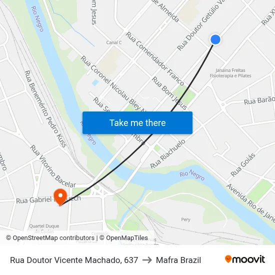 Rua Doutor Vicente Machado, 637 to Mafra Brazil map