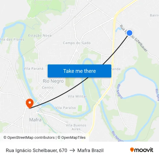 Rua Ignácio Schelbauer, 670 to Mafra Brazil map