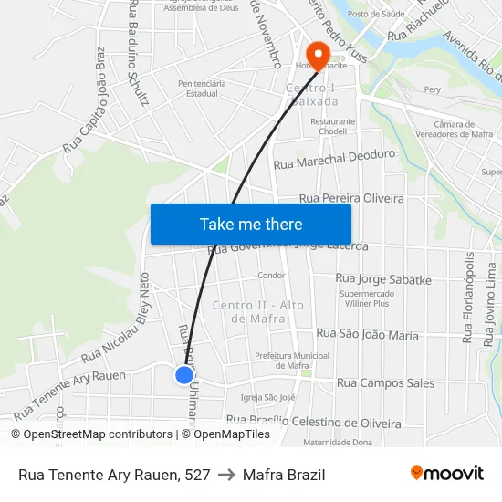 Rua Tenente Ary Rauen, 527 to Mafra Brazil map