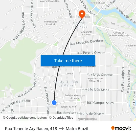 Rua Tenente Ary Rauen, 418 to Mafra Brazil map