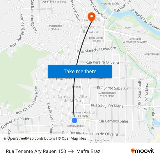 Rua Tenente Ary Rauen 150 to Mafra Brazil map