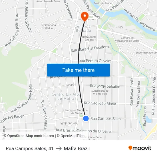 Rua Campos Sáles, 41 to Mafra Brazil map