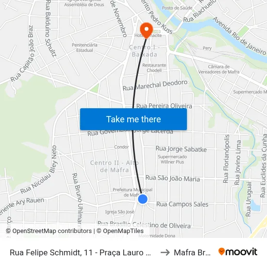 Rua Felipe Schmidt, 11 - Praça Lauro Muller to Mafra Brazil map