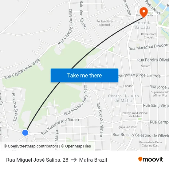 Rua Miguel José Saliba, 28 to Mafra Brazil map