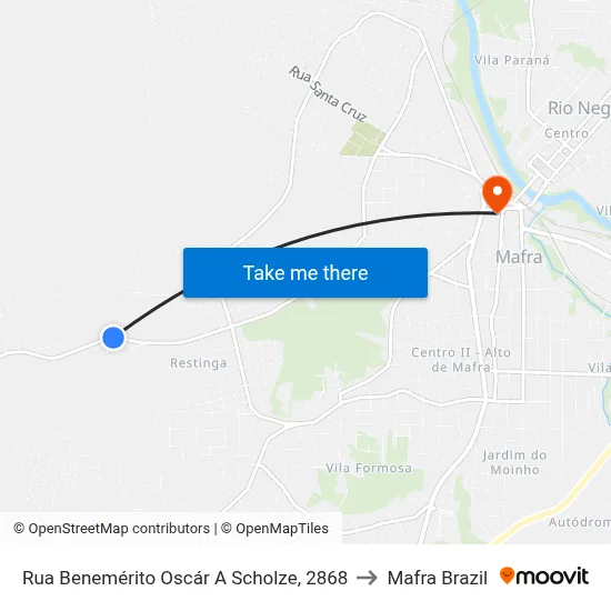 Rua Benemérito Oscár A Scholze, 2868 to Mafra Brazil map