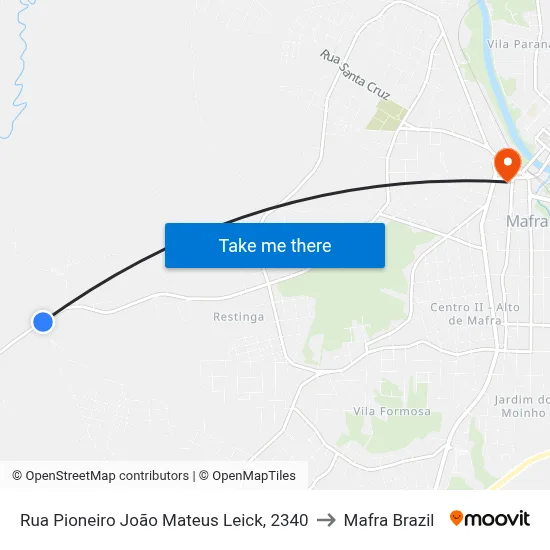 Rua Pioneiro João Mateus Leick, 2340 to Mafra Brazil map