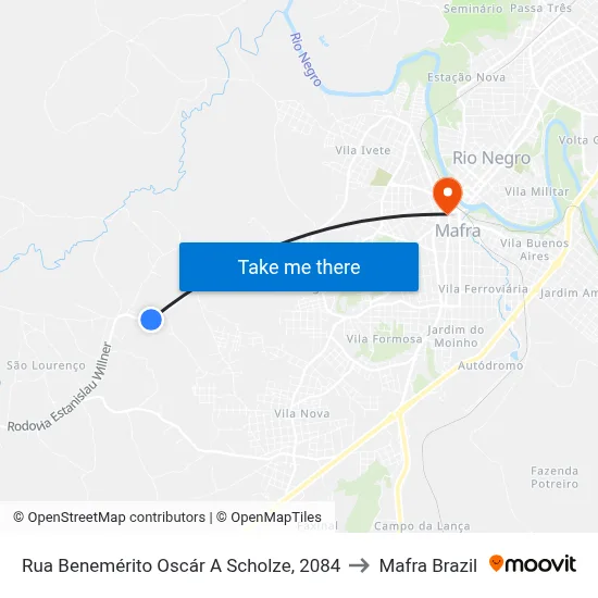 Rua Benemérito Oscár A Scholze, 2084 to Mafra Brazil map