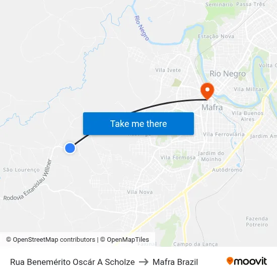 Rua Benemérito Oscár A Scholze to Mafra Brazil map