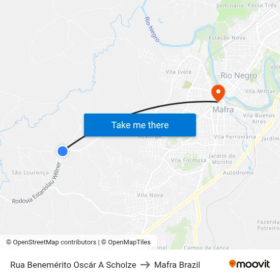 Rua Benemérito Oscár A Scholze to Mafra Brazil map