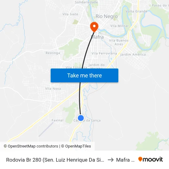 Rodovia Br 280 (Sen. Luiz Henrique Da Silveira) -  Bridgestone to Mafra Brazil map
