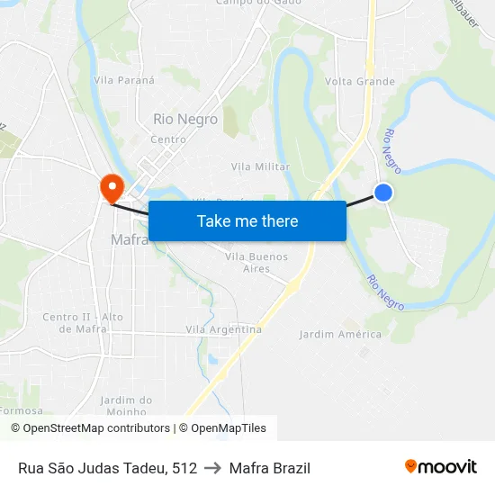 Rua São Judas Tadeu, 512 to Mafra Brazil map
