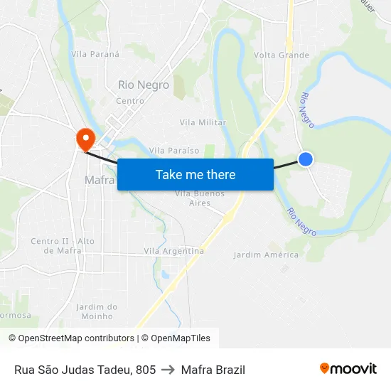 Rua São Judas Tadeu, 805 to Mafra Brazil map