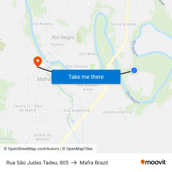 Rua São Judas Tadeu, 805 to Mafra Brazil map
