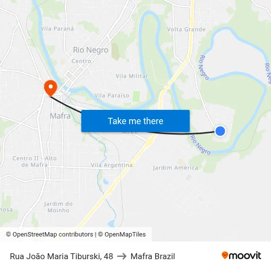 Rua João Maria Tiburski, 48 to Mafra Brazil map