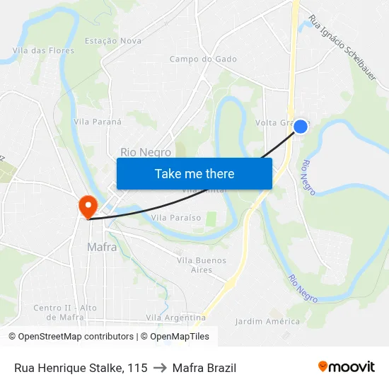 Rua Henrique Stalke, 115 to Mafra Brazil map