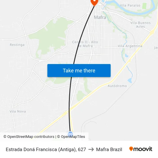 Estrada Doná Francisca (Antiga), 627 to Mafra Brazil map