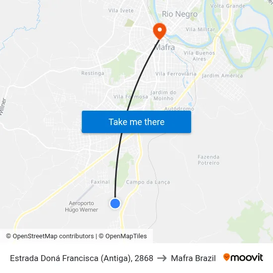 Estrada Doná Francisca (Antiga), 2868 to Mafra Brazil map