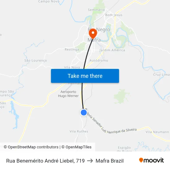 Rua Benemérito André Liebel, 719 to Mafra Brazil map