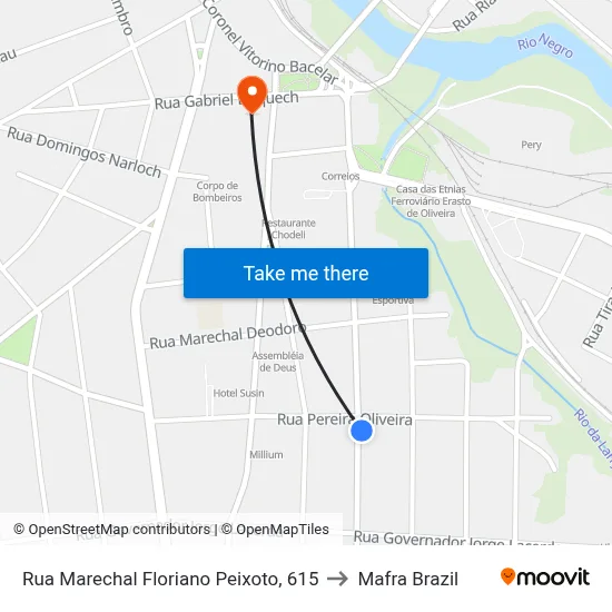 Rua Marechal Floriano Peixoto, 615 to Mafra Brazil map