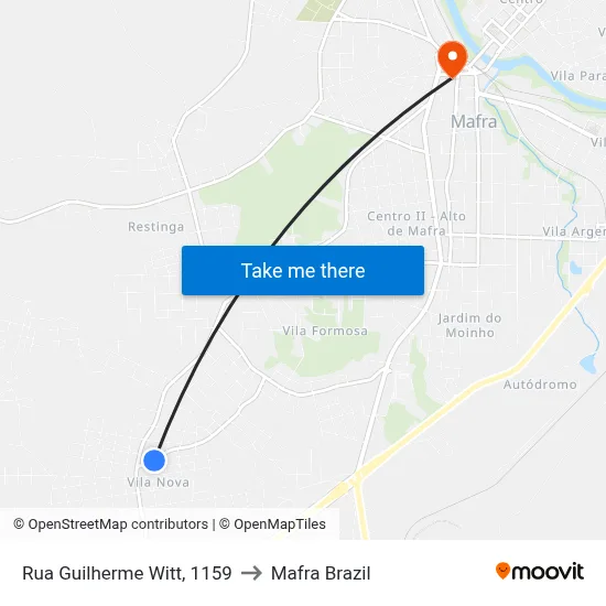 Rua Guilherme Witt, 1159 to Mafra Brazil map