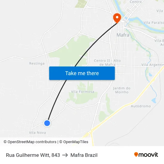 Rua Guilherme Witt, 843 to Mafra Brazil map