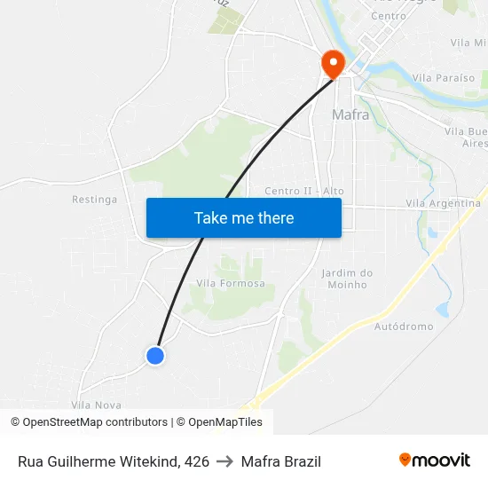 Rua Guilherme Witekind, 426 to Mafra Brazil map