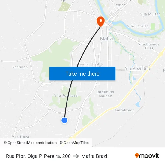 Rua Pior. Olga P. Pereira, 200 to Mafra Brazil map