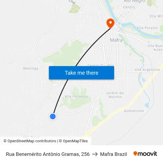 Rua Benemérito Antônio Gramas, 256 to Mafra Brazil map