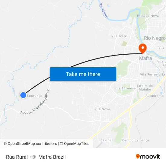 Rua Rural to Mafra Brazil map