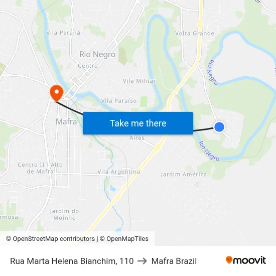 Rua Marta Helena Bianchim, 110 to Mafra Brazil map