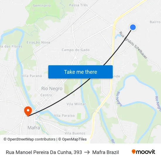 Rua Manoel Pereira Da Cunha, 393 to Mafra Brazil map