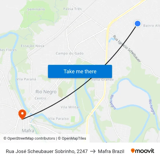Rua José Scheubauer Sobrinho, 2247 to Mafra Brazil map