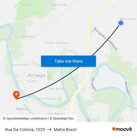 Rua Da Colônia, 1025 to Mafra Brazil map