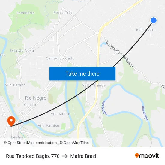 Rua Teodoro Bagio, 770 to Mafra Brazil map