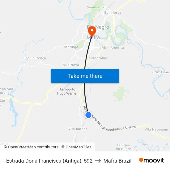 Estrada Doná Francisca (Antiga), 592 to Mafra Brazil map