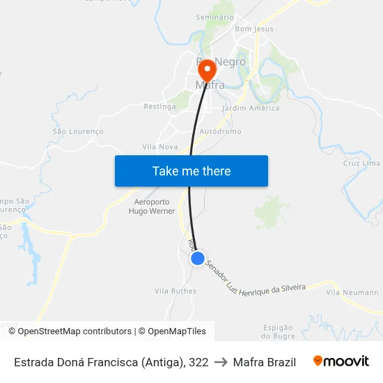 Estrada Doná Francisca (Antiga), 322 to Mafra Brazil map